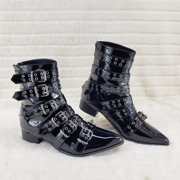 Wicked Warlock Patent Multi Strap Men's Goth Dress Boots - Picture 8 of 11